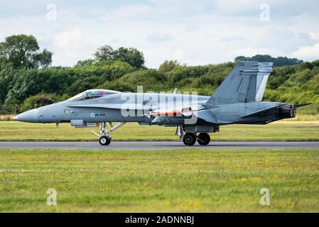 A McDonnell Douglas F/A-18 Hornet twin-engine fighter jet of the Finnish Air Force. Stock Photo