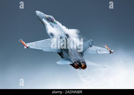 A McDonnell Douglas F/A-18 Hornet twin-engine fighter jet of the Finnish Air Force. Stock Photo