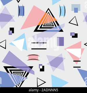 Geometric shapes, which consist of triangles on grey background. Colorful seamless pattern for fabric or paper. - Vector Stock Vector