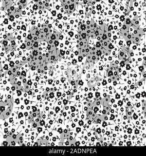 Monochrome seamless flowers isolated on white background. - Vector Stock Vector