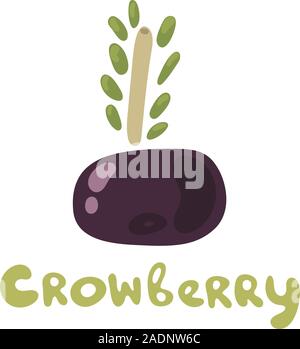 Black crowberry berries. Silhouette of Cute plant. Flat doodle design. Fresh forest organic berry used for magazine, book, poster, menu cover, web Stock Vector