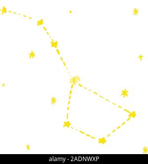 Ursa Magor - Great Bear constellation with stars in yellow colour in doodles hand drawn style. Print for t-shirt for kids fashion artwork children and adults books. Fashion illustration drawing in modern style. Stock Vector