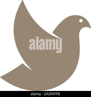 Dove icon on white background. Gold colored bird logo template. Stock Vector