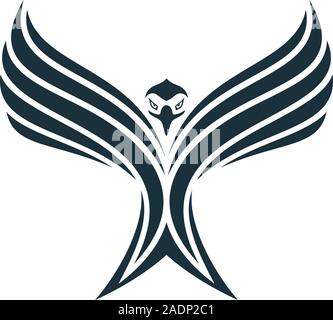 Eagle spread its wings and rising into sky. Eagle icon with stripes. Stock Vector