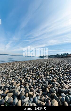 Alki Beach area in West Seattle, Washington, from a low perspective. Stock Photo