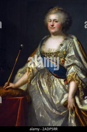 Empress Catherine II of Russia - Catherine the Great (1729-1796) Johann Baptist Lampi the Elder - Johann Baptist Lampi I (1751-1830) , Jewels of Russian imperial court, 18th-19th Century, Russia. Stock Photo