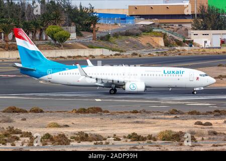 Gran Canaria, Spain – November 24, 2019: Luxair Boeing 737-800 airplane at Gran Canaria airport (LPA) in Spain. Stock Photo