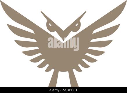 Excited owl flapping its wings. Abstract bird icon. Stock Vector