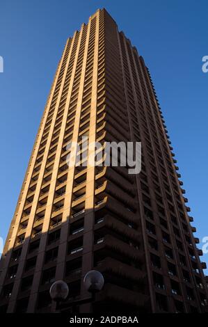 Shakespeare Tower, a brutalist high-rise tower block on the Barbican Estate and once the highest residential building in Europe, City of London, UK Stock Photo