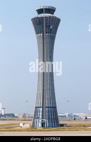 Beijing, China – October 2, 2019: Tower at Beijing airport (PEK) in China. Stock Photo