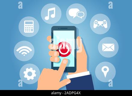 Vector of a businessman hand holding using smartphone multiple apps Stock Vector