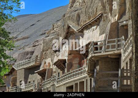 Walkways-passageways-hallways for visiting the Mogao Buddhist caves. Dunhuang-Gansu province-China-0635 Stock Photo