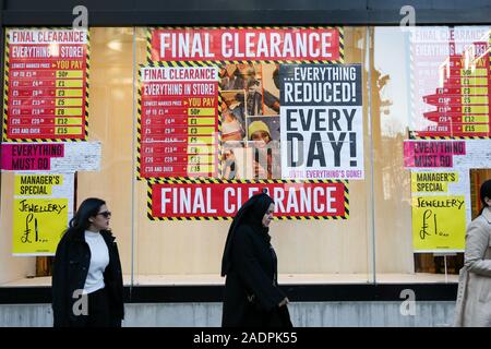 Closing down signs displayed on the window of Forever 21 on Oxford