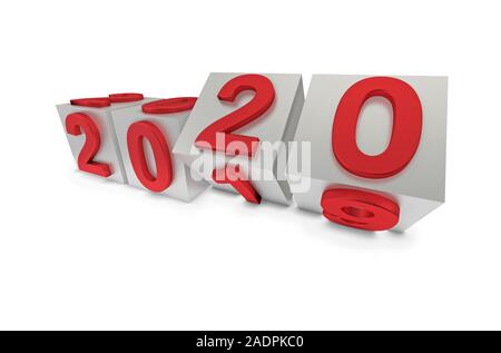 Abstraction of the new year. 2020 red number flips on cubes isolated on white background. 3d rendering Stock Photo