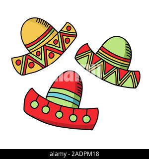Cinco de mayo funny festive accessory and wearing sombrero or mexican hat. Latin american celebration of 5th of May with flags and flowers, cactus. Festive Mexican clipart Stock Vector