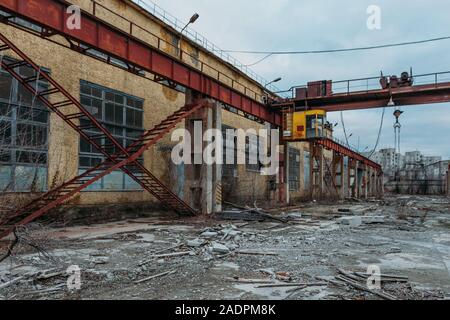 Territory of abandoned industrial area waiting for demolition Stock Photo