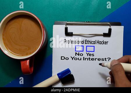 Professional Ethical Hacker, Do You Interest? Yes or No. On office desk background Stock Photo