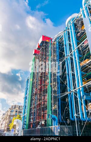 Paris, France - November 7, 2019: National Center of Art and Culture Georges Pompidou, (Renzo Piano and Richard Rogers, 1977) Industrial design. Elect Stock Photo