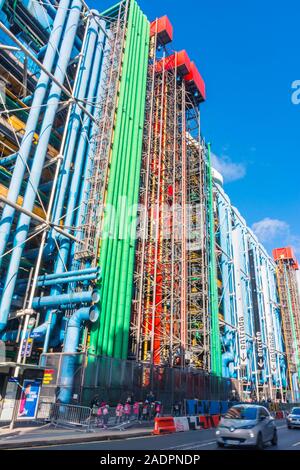 Paris, France - November 7, 2019: National Center of Art and Culture Georges Pompidou, (Renzo Piano and Richard Rogers, 1977) Industrial design. Elect Stock Photo