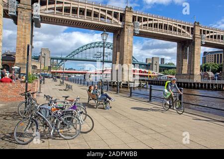 Path along the banks of the River Tyne through Newcastle upon Tyne Stock Photo