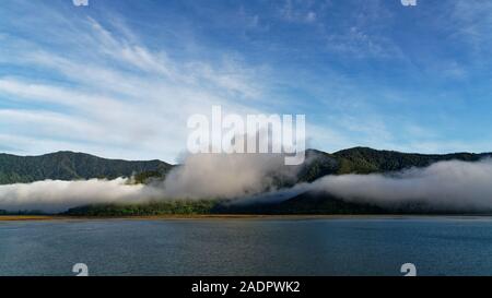 Aotearoa, Land of the long white cloud, view from Havelock in the Marlborough Sounds, New Zealand. Stock Photo