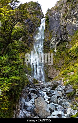Devil's Punchbowl Waterfall in Arthur's Pass, New Zealand Stock Photo