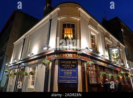 Anchor Tap,Historic Pub, London - 20A Horselydown Lane, South East London, England,UK, SE1 2LN,at dusk,night time,evening Stock Photo