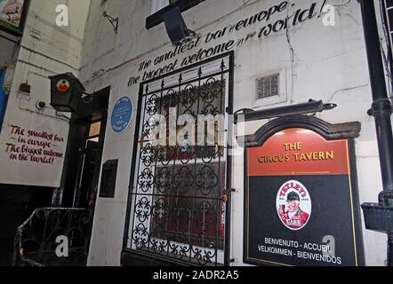 The Circus Tavern pub, 86 Portland St, Manchester, England, M1 4GX - Smallest pub in Europe, outside exterior