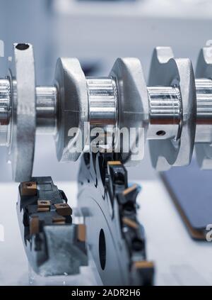 CNC carbide cutting tool for crankshaft, Industrial manufacturing Stock Photo