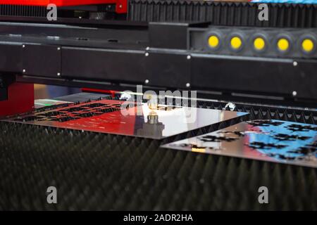 CNC fiber laser cutting machine cutting metal Stock Photo