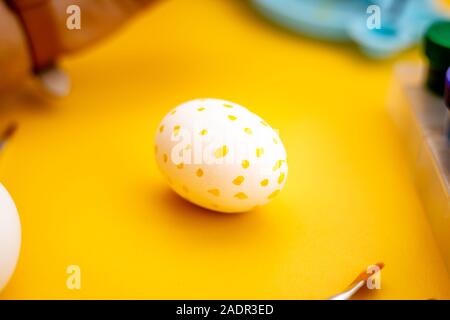 Traditional handmade easter eggs. Painted with different paints and by different ways. Stock Photo