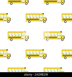 Yellow school bus seamless pattern. Stock Vector