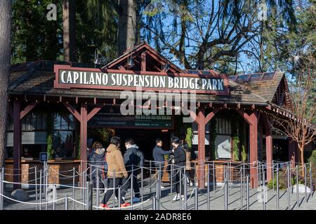 Vancouver, British Columbia - Nov 28, 2019 : Gate of Capilano Suspension Bridge park in north Vancouver at winter season Stock Photo