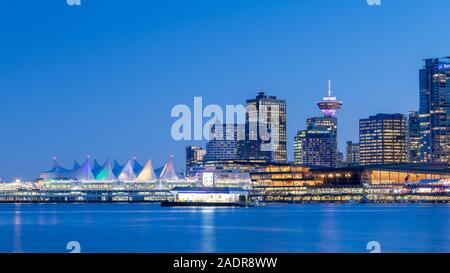 Vancouver, British Columbia - Nov 28, 2019 : Beautiful night view on Vancouver Downtown view from Stanley Park Stock Photo