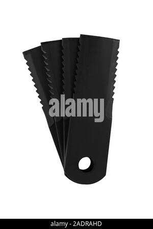 Rotary Mower Blade, Slasher Blade, rotary Cutter placed on white isolated background with shadow. Agricultural Spare Part Stock Photo
