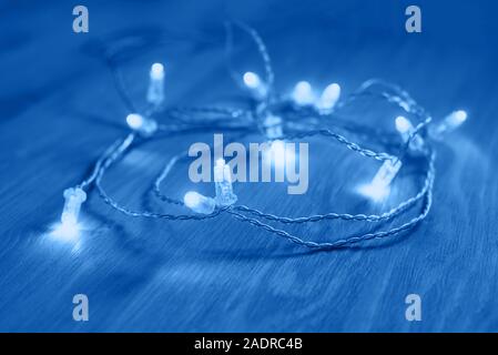 Led garland toned blue color. Stock Photo