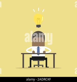 African businessman sketch his work on paper with light bulb ideas. Stock Vector