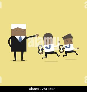 Boss command mechanical African businessmen. Stock Vector