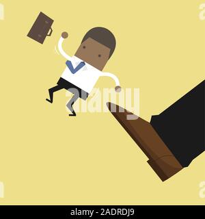 African businessman being kicked out, Layoff concept, removing employee. Stock Vector