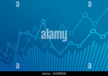 Abstract financial chart with uptrend line graph on blue background. Stock Vector