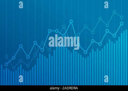 Abstract financial chart with uptrend line graph on blue background. Stock Vector
