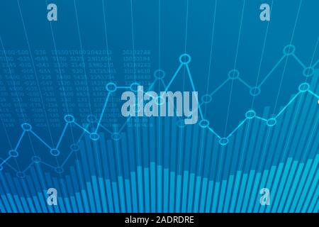 Abstract financial chart with uptrend line graph on blue background. Stock Vector