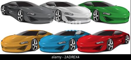 Realistic car sport collection 3D on white background vector illustration. Stock Vector
