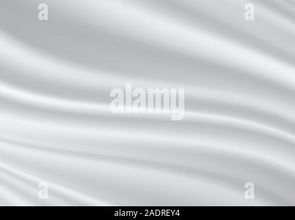 Realistic white fabric satin wave luxury background texture vector illustration. Stock Vector