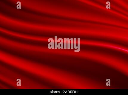 Realistic red fabric satin wave luxury background texture vector illustration. Stock Vector