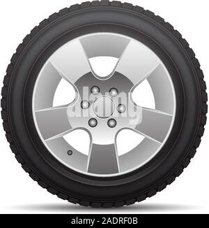 Car tire radial wheel metal alloy on isolated background vector illustration. Stock Vector