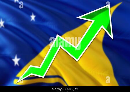 Tokelau economy graph is indicating positive growth, green arrow going up with trend line. Business concept on national background. Stock Photo