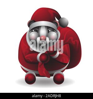 A rat in a Santa Claus Christmas costume carries a bag on an isolated white background. 3D Vector image Stock Vector