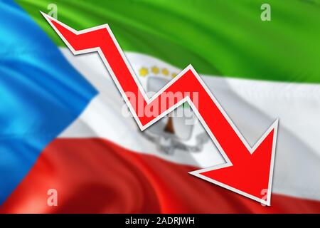 Equatorial Guinea economy graph is indicating negative growth, red arrow going down with trend line. Business concept on national background. Stock Photo