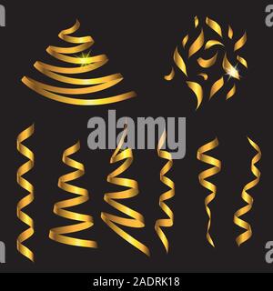 Gold confetti decoration element on black isolated background. Vector image. Stock Vector